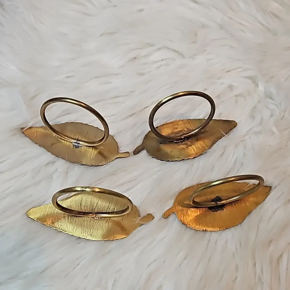 Bronze Metal Leaf Napkin Ring Set of 4